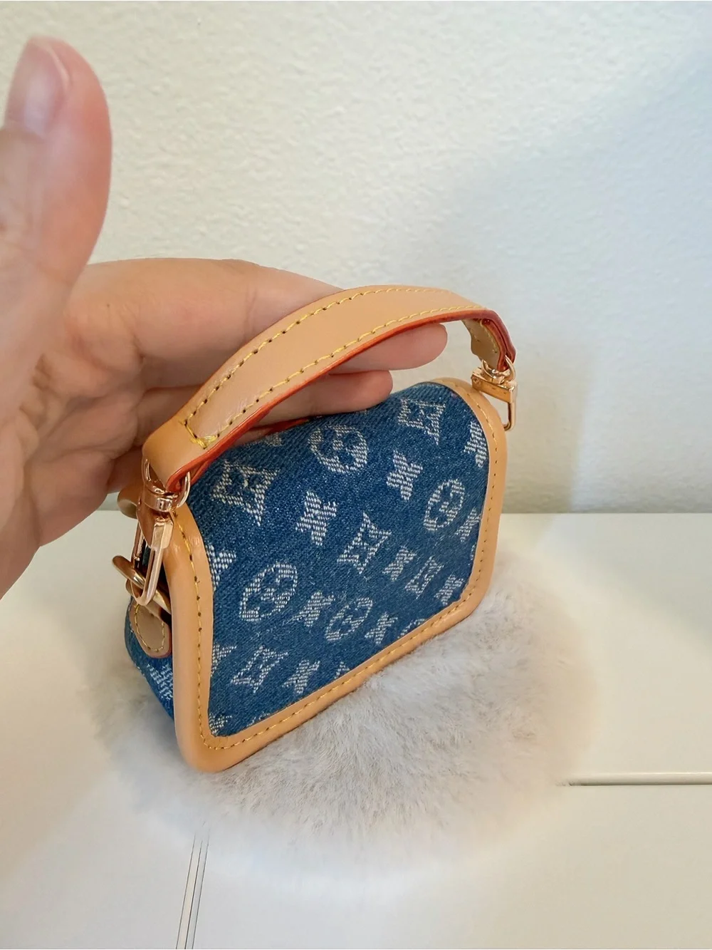 Blue Denim Mini Baguette Pouch Card Holder Wristlet